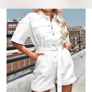 Avec Les Filles White Belted Romper
